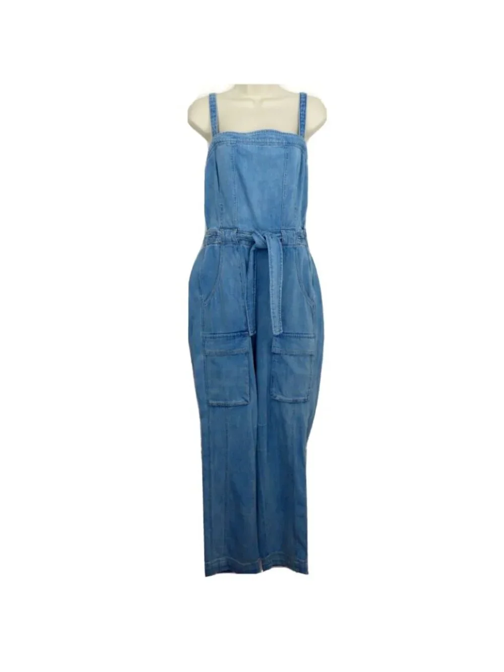 Free People Womens Small Go West Denim Utility Jumpsuit Mirage Blue OB1160882